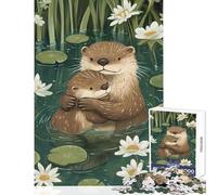Otters in Water with Flowers Jigsaw Puzzles 1000 Piece for Adults Enhance Focus for Better Performance Quiet Soothing Playtime Fun (50x75cm)