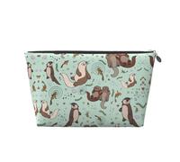 Otters Leather Travel Toiletry Bag, Makeup Cosmetic Pouch with All-Over Print,Leather Material,Water-Resistant,Large Capacity Organizer for Women Men
