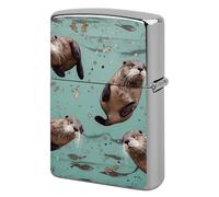 Otters Lighter Case Metal Protective Cover with Double-Sided Art Design, Cool Lighters Pouch Shockproof Lighter Cover for Men Women Gifts, Lighters Not Included