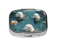Otters Mini Pill Box Metal Travel Medicine Organizer with 2 Compartments Pocket-Sized Pill Container
