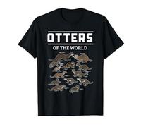 Otters of The World Educational Species Wildlife Chart Value Graphic T-Shirt, Men, Black, S