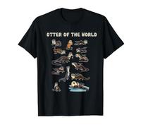 Otters of The World Educational Species Wildlife Chart Value Graphic T-Shirt, Men, Black, XL