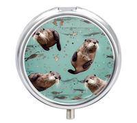 Otters Pill Box Medicine Pill Organizer 3 Compartment Daily Pill Case Small Pill Container Round Pill Holder Travel Pill Box Metal Pill Case for Purse Pocket