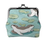 Otters Print Full Double-Sided Printed Pattern Women's and Girls' Fashionable Leather Kiss Lock Coin Purse Card Bag