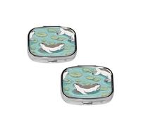 Otters Print Pill Box 2 Compartment Medicine Pill Case,Travel Pill Organizer, Small Metal Pill Case Portable Pill Box, Perfects Gift for Anyone in Need