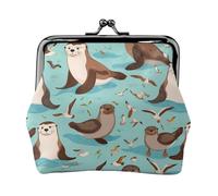 Otters Print Women'S Kiss Lock Coin Pouch, Mini Wallet For Cards And Lipstick, Soft Compact Purse