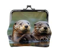 Otters Print Women'S Kiss Lock Coin Pouch, Mini Wallet For Cards And Lipstick, Soft Compact Purse