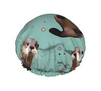 Otters Shower Caps for Women Reusable Waterproof Shower Bonnet Large Elastic Bath Caps Double Layers Bathing Hair Caps Designed for all Hair Lengths with PEVA Lining