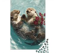 Otters with Flowers in Water Jigsaw Puzzles Puzzles for Adults Kids. 1000 Pieces Great Gifts Challenge Toy Educational Game Home Decoration for Adults& Kids Age 14 Years Up 38x26cm/1000pcs