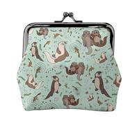 Otters Women's Leather Kiss-Lock Coin Purse,Double-Sided Full Print Pattern,Ultra-Fine Fiber Leather,Small Clutch Wallet for Cash,Cards,Coins