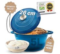 Ottia Cast Iron Pot Bread Baking [Including Proofing Basket] - Enamel Pot 26 cm - Dutch Oven, Bread Baking Tin, Bread Baking Pot, Casserole Dish with Lid, Stewing Pot - Also for Induction | Dealer