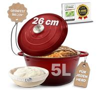 Ottia Cast Iron Pot Bread Baking [Including Proofing Basket] - Enamel Pot 26 cm - Dutch Oven, Bread Baking Tin, Bread Baking Pot, Casserole Dish with Lid, Stewing Pot - Also for Induction | Dealer