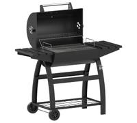 Charles Bentley ottimo 415 Charcoal BBQ Grill, 60x45cm Area, Black | Height-adjustable tray, built-in bottle opener, and warming rack add convenience, plus two steel side tables for prep.
