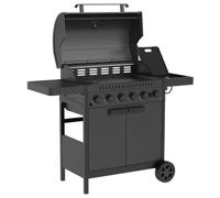 CHARLES BENTLEY ottimo 420 6-Burner Gas BBQ With Built-In Thermometer, Cast-Iron Cooking Grids, Griddle Plate, Side Burner, Matt-Grey Powder-Coated Finish & Storage Cabinet (135 x 58 x110cm)
