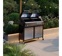 CHARLES BENTLEY Dual Fuel 2+1 Burner Gas Grill & Charcoal Grill BBQ With Thermometer, Fire Box, Control Panel, Charcoal Tray, Warming Rack, Garden, Outdoors, Large, Family, Al Fresco (147.5x110cm)