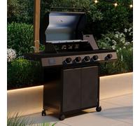 Charles Bentley ottimo Pro 380 4-Burner Gas BBQ, Grey 123x58x119cm | Includes flat grill plate accessory, two temperature probes and gas regulator, serving four to six people with ease.