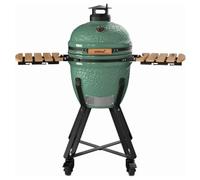 CHARLES BENTLEY ottimo Searsmith 18" Ceramic Kamado Charcoal BBQ Grill With Folding Side Tables, Thermometer, Fibre Gasket Seal, Cast Iron Vent, Wheeled Steel Stand, gloss Green Finish (116x107cm)