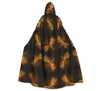 OTTKGGA Abstract Yellow Dragonfly Hooded Cloak Wizard Cape Grim Reaper Vampire Party Halloween Adult Cosplay Stage Costumes