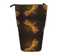 OTTKGGA Abstract Yellow Dragonfly Stand Up Telescopic Pencil Case Stationery Organizer with Zipper Portable School Office Student