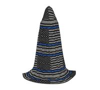 OTTKGGA American Thin Blue Line Flag Hooded Cape For Teenagers Cosplay Robe Witch Vampires Grim Reaper Masquerade Party Costume