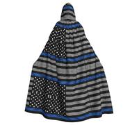 OTTKGGA American Thin Blue Line Flag Hooded Cloak Wizard Cape Grim Reaper Vampire Party Halloween Adult Cosplay Stage Costumes