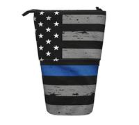 OTTKGGA American Thin Blue Line Flag Stand Up Telescopic Pencil Case Stationery Organizer with Zipper Portable School Office Student