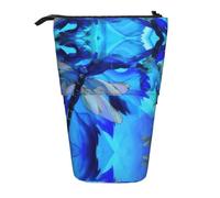 OTTKGGA Art Blue Dragonfly Stand Up Telescopic Pencil Case Stationery Organizer with Zipper Portable School Office Student