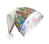 OTTKGGA Austin Texas Adults Christmas Hat Plush Glow Santa Cap Led Lights Holiday Parties Celebration Decoration