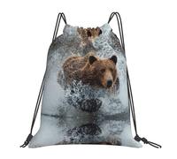 OTTKGGA Bear Running Drawstring Bags Waterproof Swimming Gym Backpacks Large Capacity Lightweight Travel Beach