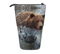 OTTKGGA Bear Running Stand Up Telescopic Pencil Case Stationery Organizer with Zipper Portable School Office Student