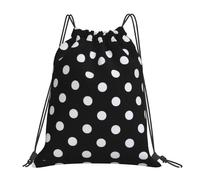 OTTKGGA Black & White Big Dot Drawstring Bags Waterproof Swimming Gym Backpacks Large Capacity Lightweight Travel Beach