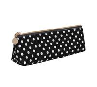 OTTKGGA Black & White Big Dot Leather Pencil Case Stationery Organizer Pouch with Zipper Student Middle School College Office