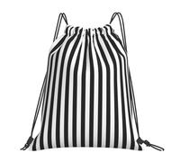 OTTKGGA Black & White Stripe Drawstring Bags Waterproof Swimming Gym Backpacks Large Capacity Lightweight Travel Beach