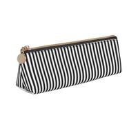 OTTKGGA Black & White Stripe Leather Pencil Case Stationery Organizer Pouch with Zipper Student Middle School College Office