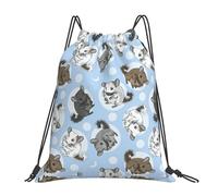 OTTKGGA Blue Chinchillas And Moon Drawstring Bags Waterproof Swimming Gym Backpacks Large Capacity Lightweight Travel Beach