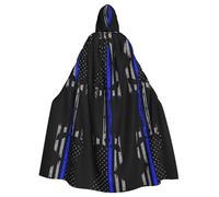 OTTKGGA Blue Stripe Stars Skull Hooded Cloak Wizard Cape Grim Reaper Vampire Party Halloween Adult Cosplay Stage Costumes
