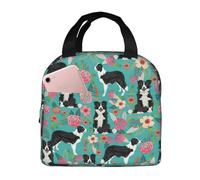 OTTKGGA Border Collie Florals Insulated Lunch Bags Lunch Tote Bag Picnic Bag Cooler Bag Portable Work School Picnic.