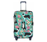 OTTKGGA Border Collie Florals Suitcase Cover Luggage Protector Elastic Anti-Scratch Travel Essentials Fits 18-32 Inch Luggage