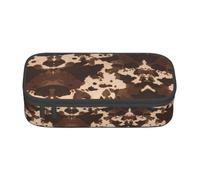 OTTKGGA Brown Cowhide Art Big Capacity Zipper Pencil Case Stationery Organizer Makeup Bag for School Office Travel