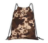 OTTKGGA Brown Cowhide Art Drawstring Bags Waterproof Swimming Gym Backpacks Large Capacity Lightweight Travel Beach