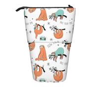 OTTKGGA Brown Sloth Stand Up Telescopic Pencil Case Stationery Organizer with Zipper Portable School Office Student