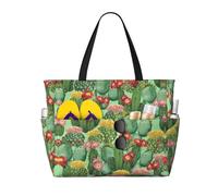 OTTKGGA Cactus Floral Bloom Large Capacity Beach Travel Bag Multi Pocket With Zip Tote Bag Waterproof Pool Vacation Gym