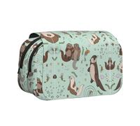 OTTKGGA Cartoon Cute Otter Double Clamshell Pen Case Stationery Storage Sketching School Traveling