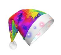 OTTKGGA Colorful Splash Adults Christmas Hat Plush Glow Santa Cap Led Lights Holiday Parties Celebration Decoration
