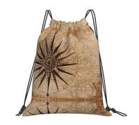 OTTKGGA Compass Map Nautical Drawstring Bags Waterproof Swimming Gym Backpacks Large Capacity Lightweight Travel Beach