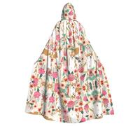 OTTKGGA Corgi Floral Flowers Hooded Cloak Wizard Cape Grim Reaper Vampire Party Halloween Adult Cosplay Stage Costumes