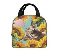 OTTKGGA Cow with Sunflowers in Blue Insulated Lunch Bags Lunch Tote Bag Picnic Bag Cooler Bag Portable Work School Picnic.