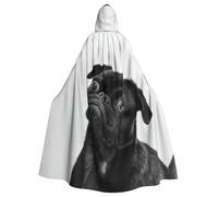 OTTKGGA Cute Black Pug Dog Hooded Cloak Wizard Cape Grim Reaper Vampire Party Halloween Adult Cosplay Stage Costumes