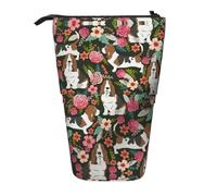 OTTKGGA Dog and Flower Stand Up Telescopic Pencil Case Stationery Organizer with Zipper Portable School Office Student