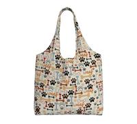 OTTKGGA Dog Bones Paw Prints Canvas Tote Bags One Shoulder Commuting Handbag Large Capacity Shopping Work Travel Daily Use